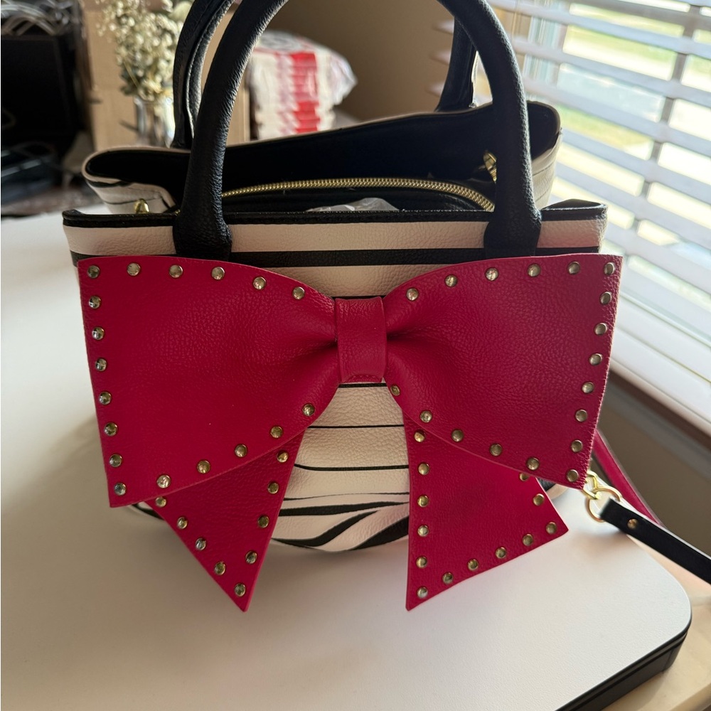 Betsey Johnson Pink Bow Striped Handbag